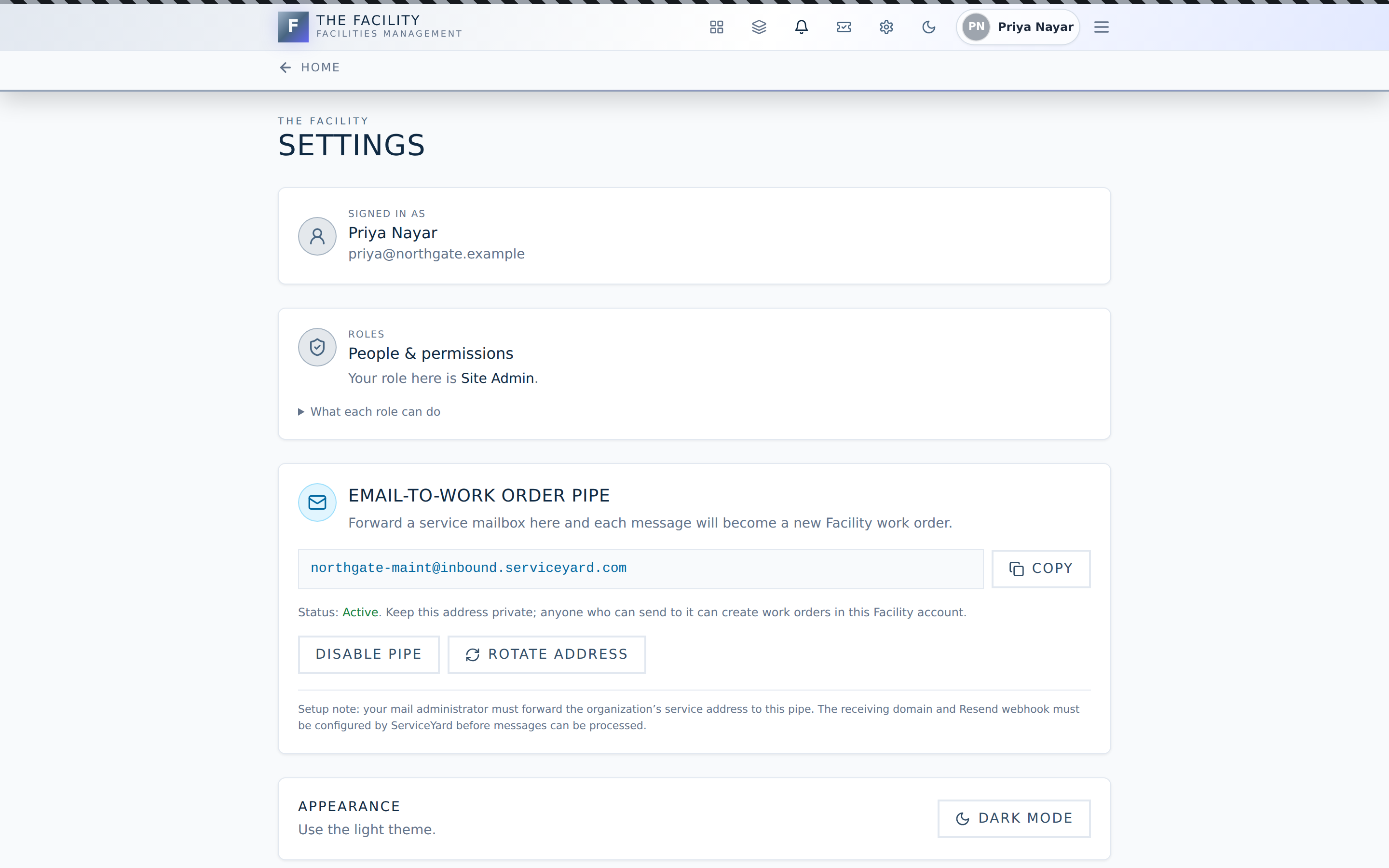 Email-to-Work Order preview in The Facility