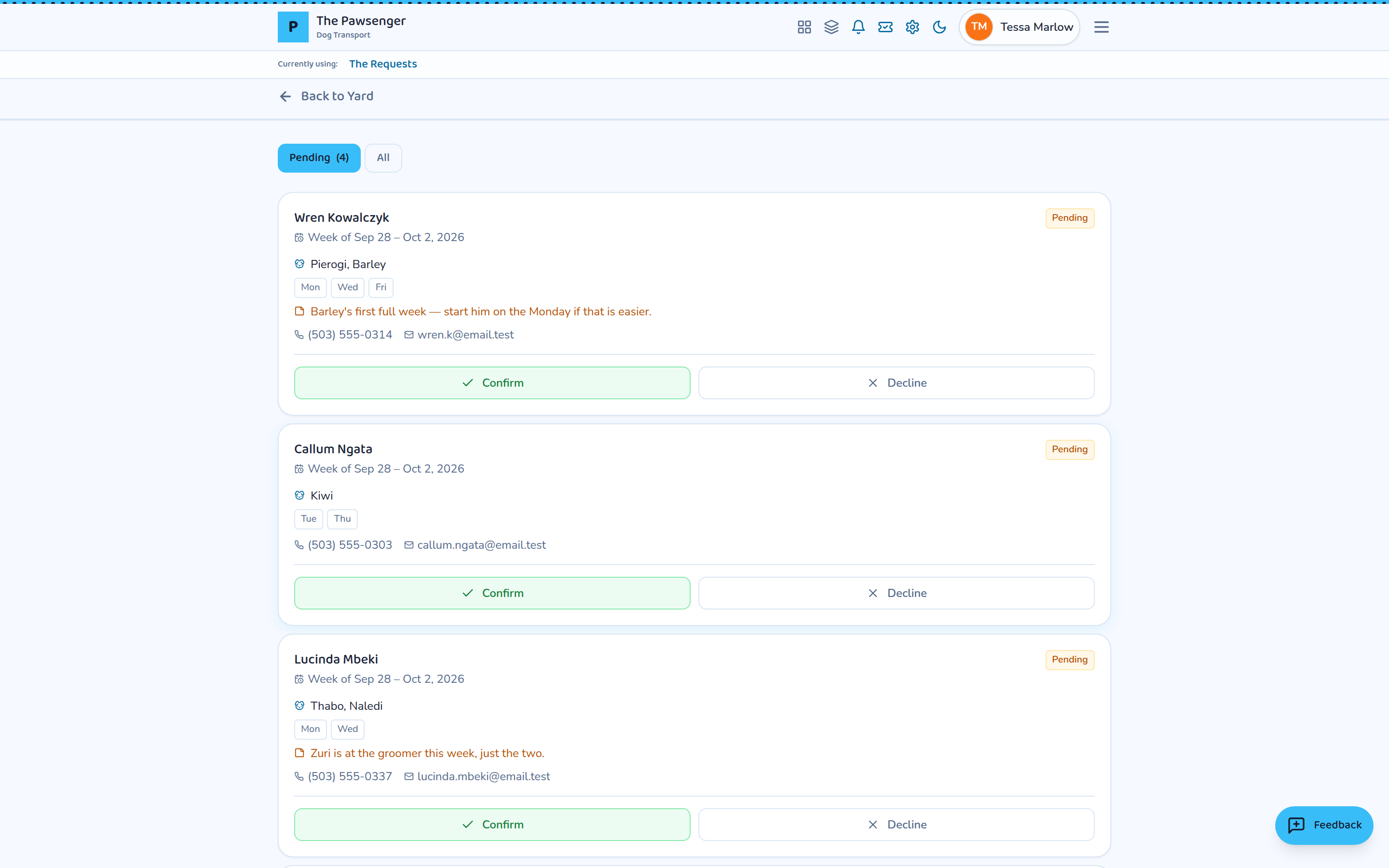 The Requests preview in The Pawsenger